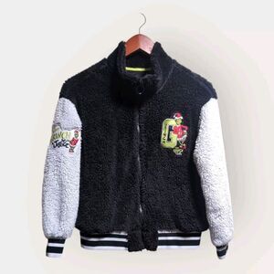 Justice Grinch Varsity Letterman Jacket Youth Medium Sz 10 Sherpa Deep Pile